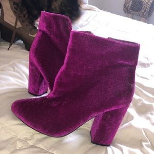 Hot pink velvet booties